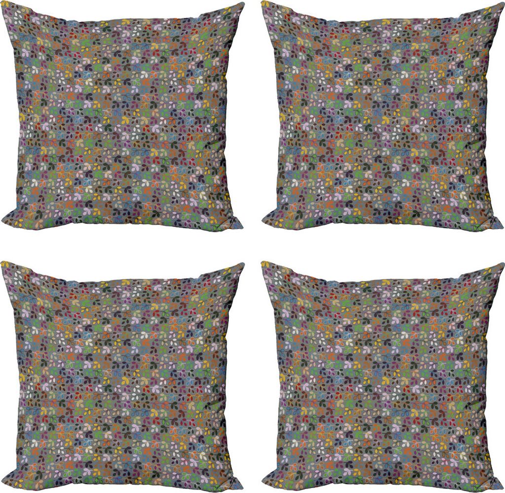 ABAKUHAUS Blätter Kissenbezug Set (4 Stück), Bunte Grafik Laub, Moderner Doppelseitiger Digitaldruck, 45 cm x 45 cm, Mehrfarbig
