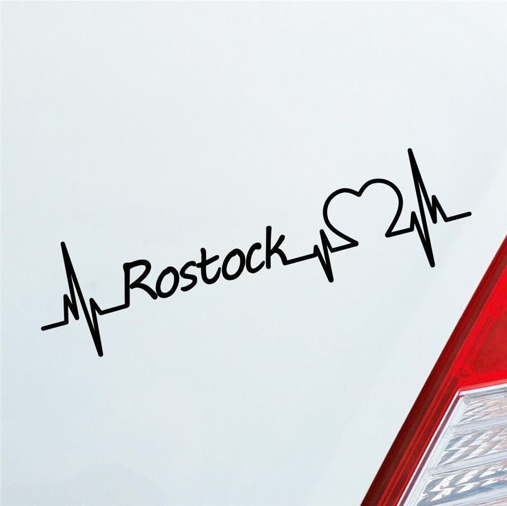 Auto Aufkleber Rostock Herz Herzschlag 19x5 cm Schwarz Matt Sticker Heckscheibenaufkleber