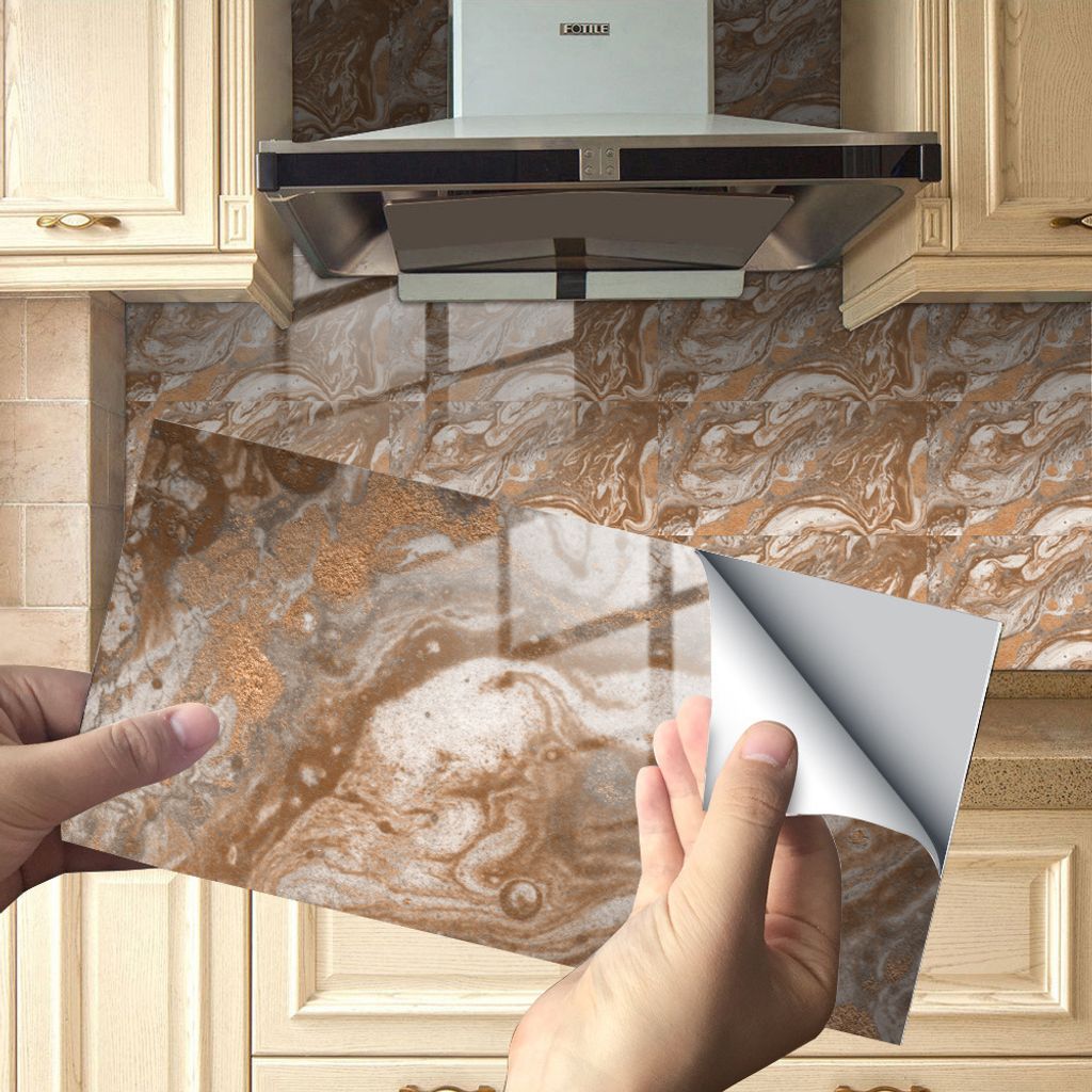 COOL-i Fliesenaufkleber 4 Stück PVC 30×15cm für Küche, Bad, Dusche, Marmormuster Steinoptik