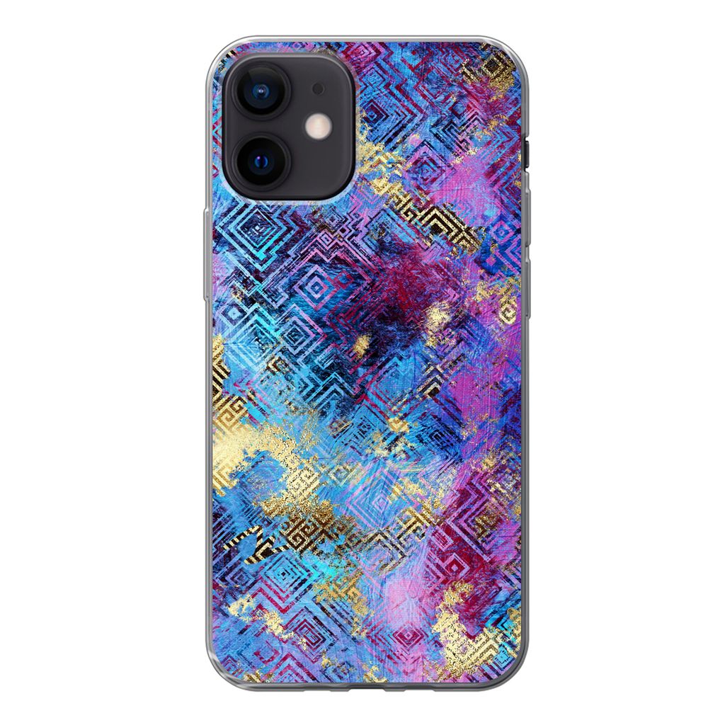 MuchoWow Handyhülle Schutzhülle Hülle für iPhone 12 Marmor - Farbe - Geometrische Formen Silikon Softcase Handy Hülle - Schutzhülle