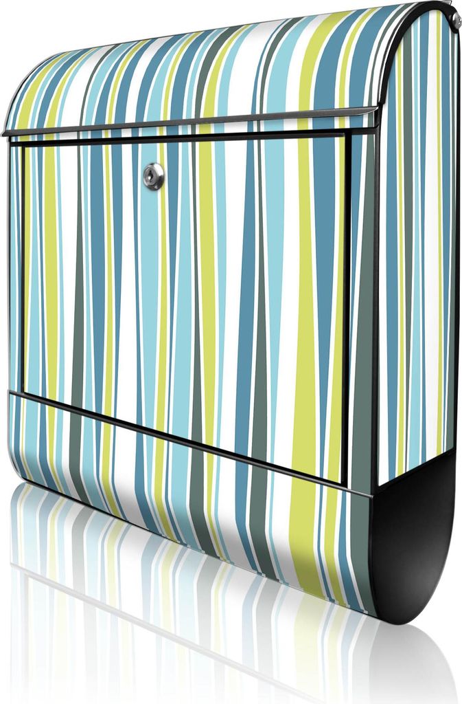 banjado Design Briefkasten Stahl schwarz mit Zeitungsfach pulverbeschichtet "Schilf Abstrakt" 38x46x12,5cm & 2 Schlüssel - Postkasten A4 Einwurf i...