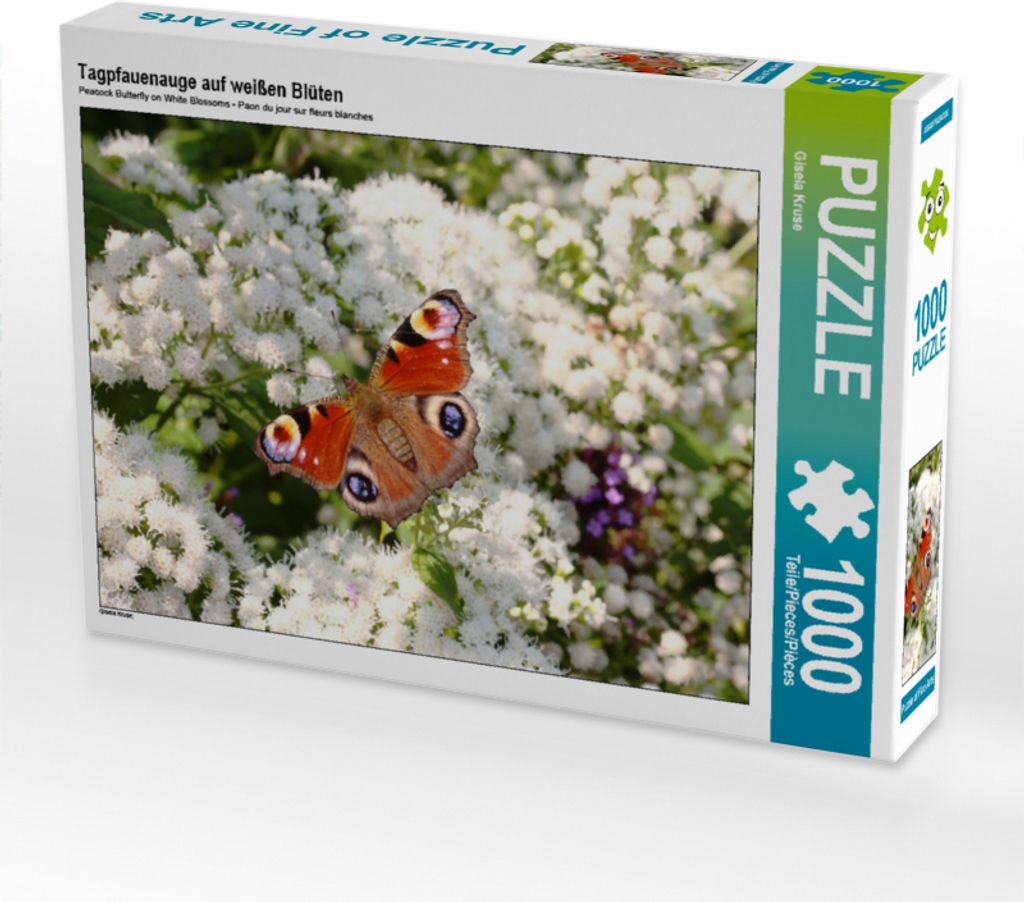 CALVENDO Puzzle Tagpfauenauge auf weißen Blüten | 1000 Teile Lege-Größe 64x48cm Foto-Puzzle für glückliche Stunden