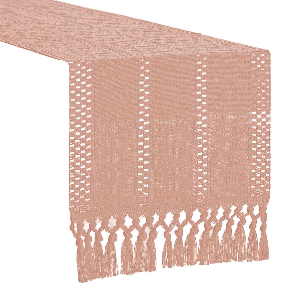 Boho-Tischläufer, handgefertigt, rustikal, mit Quasten, aus Baumwollleinen, im Landhausstil, für Esstisch, Sideboard oder Kommode.