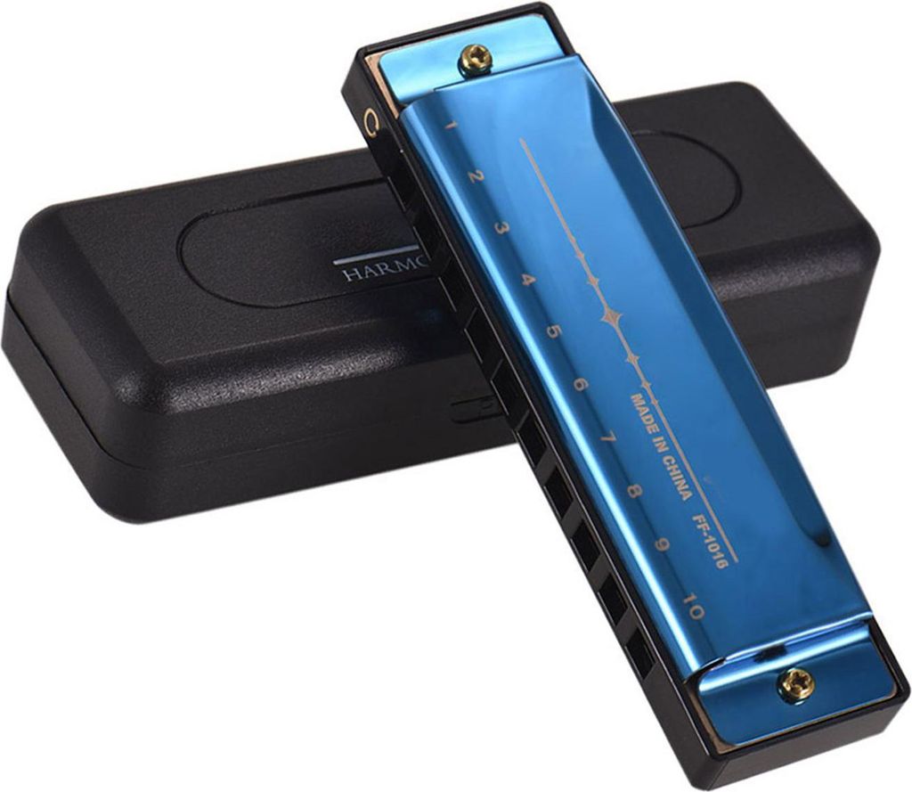 Diatonische Mundharmonika in C – 10-Loch Blues Mundharmonika mit ABS-Stimmplatten & Spiegeloberfläche, ideal für Anfänger, Profis & Kinder, Blau