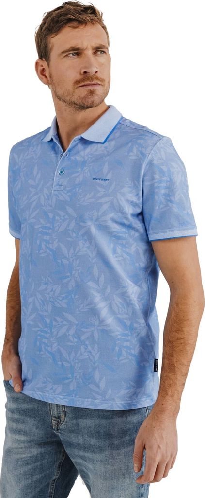 State of Art Poloshirt blau bedruckt weite Passform Baumwolle