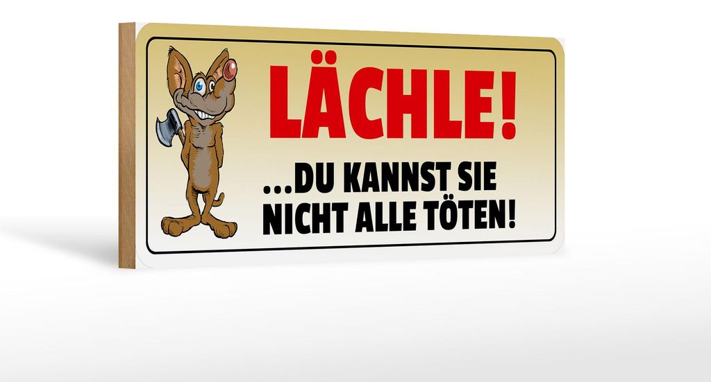 Holzschild Spruch 27x10cm Lächle Du kannst nicht alle töten