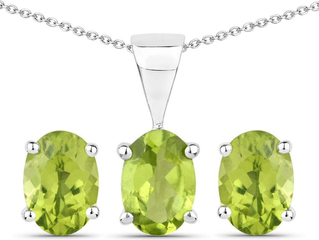Vira Jewels Schmuck-Set Silber 925 rhodiniert Ohrringe und Halskette mit echtem Peridot