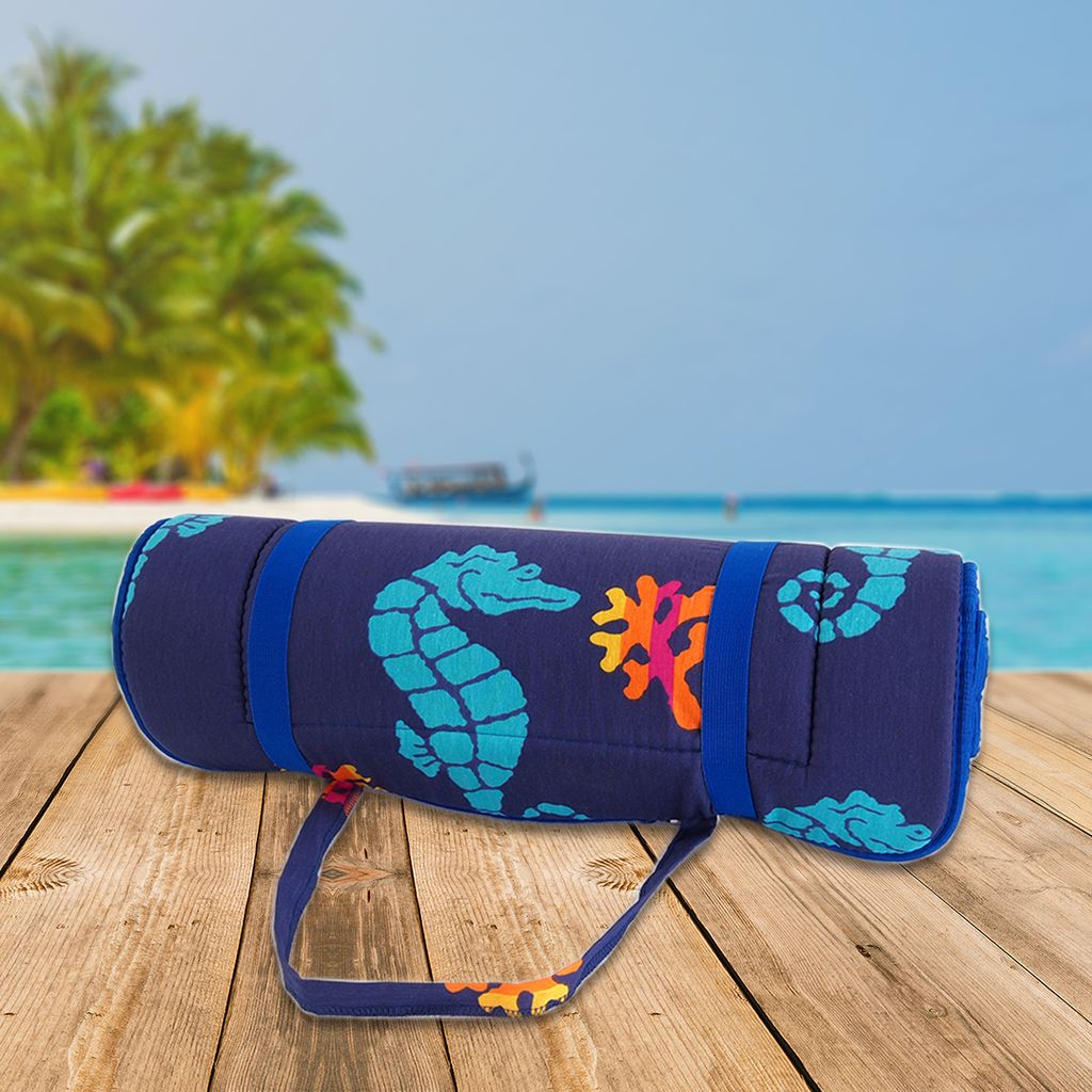 Rollbare Strandmatte Seepferdchen blau