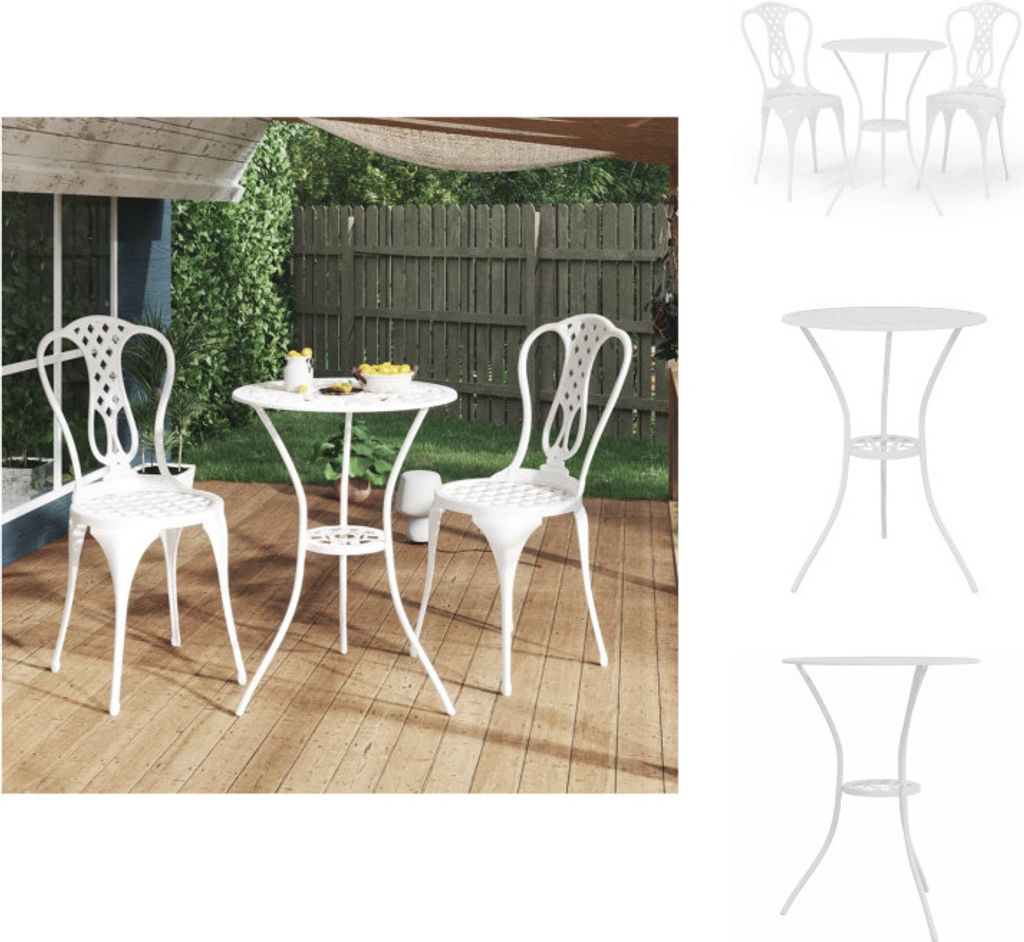 vidaXL 3-tlg. Bistro-Set Aluminiumguss Weiß - Gartenmöbel-Sets