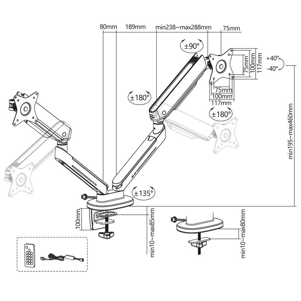 Support Écran Double VESA 100x100 avec Rétroéclairage LED RGB - 9