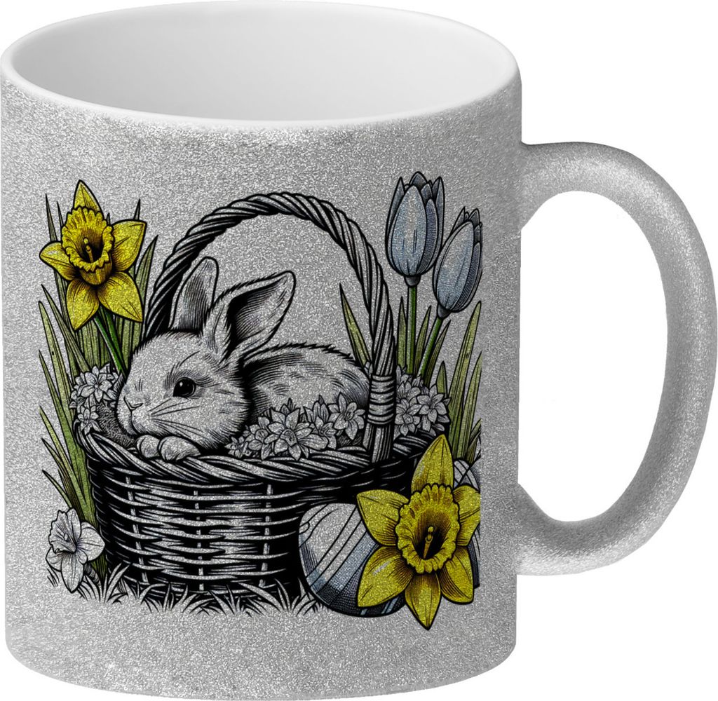 Osterhase im Osternest Glitzer-Kaffeebecher