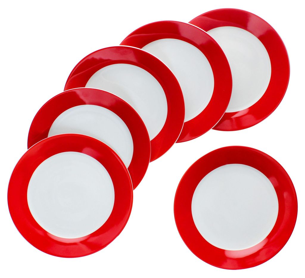 6er Set Variant Rot Kuchenteller bunte Frühstücks-Teller Produktbild 