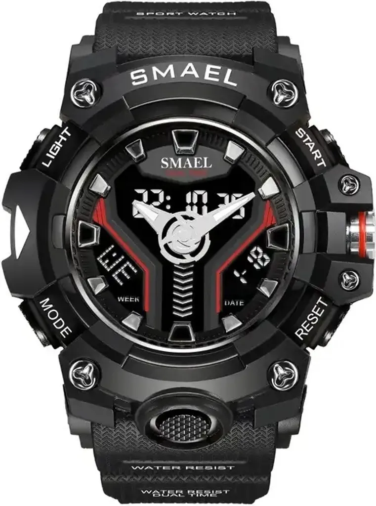 Montre de Sport SMAEL Flyn Noire avec Affichage Dual Time et Chronomètre