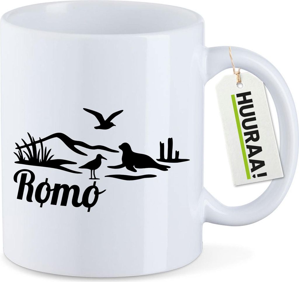 Huuraa Kaffeetasse Rømø Dänemark 330ml Weiß Keramik Kaffeebecher Geschenkidee
