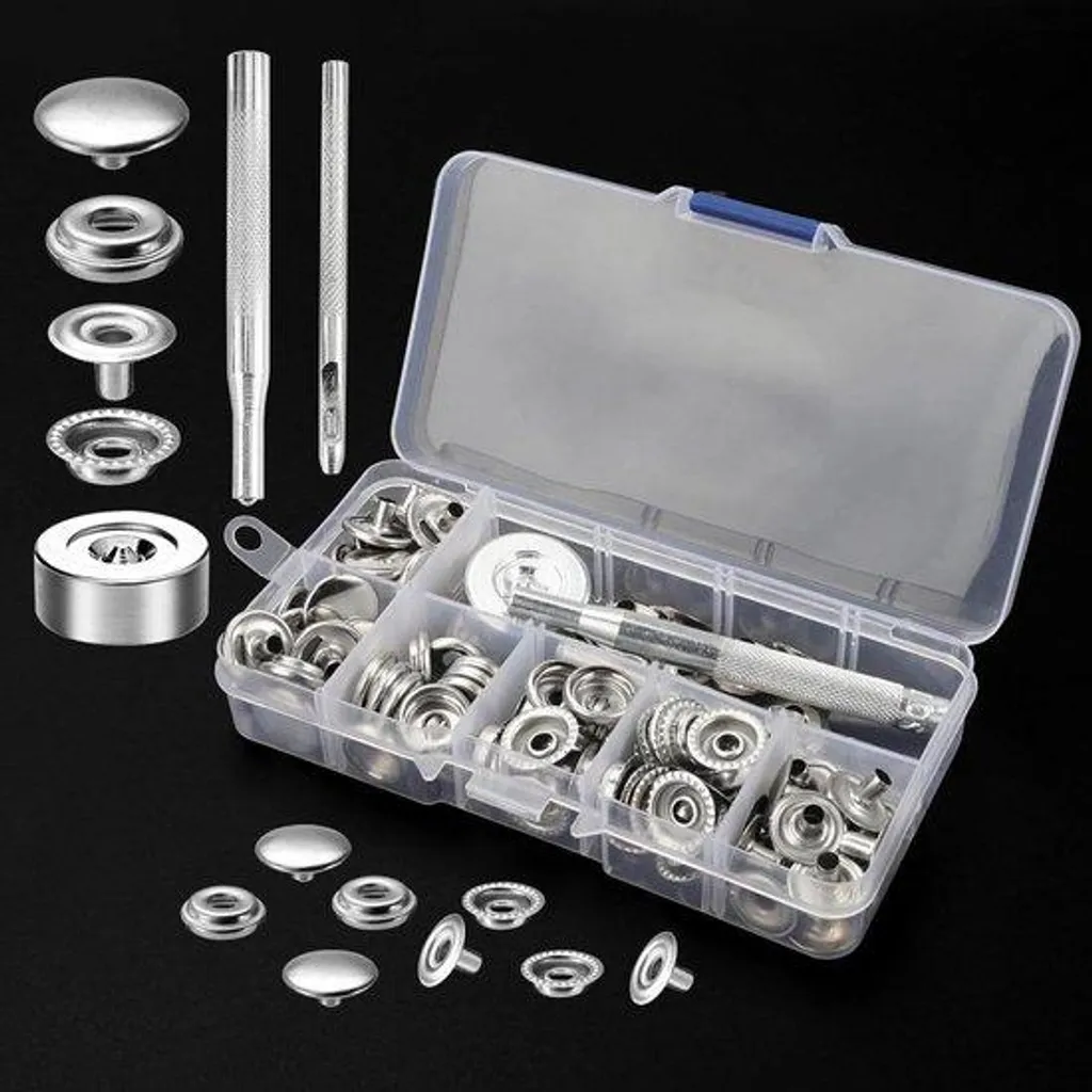 Boutons pressions robustes pour cuir et jean, lot 100 pièces argent