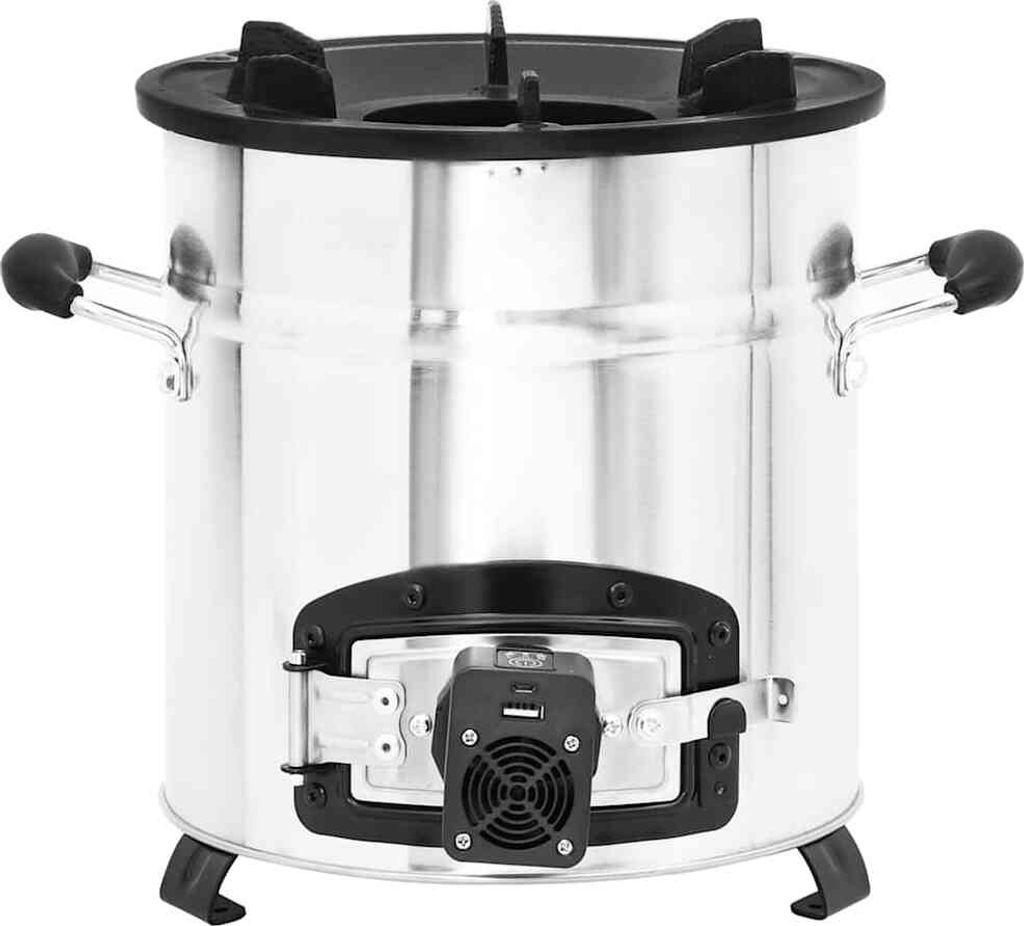 vidaXL Camping-Holzofen mit USB-Gebläse Silbern 35,5x26x28cm Edelstahl