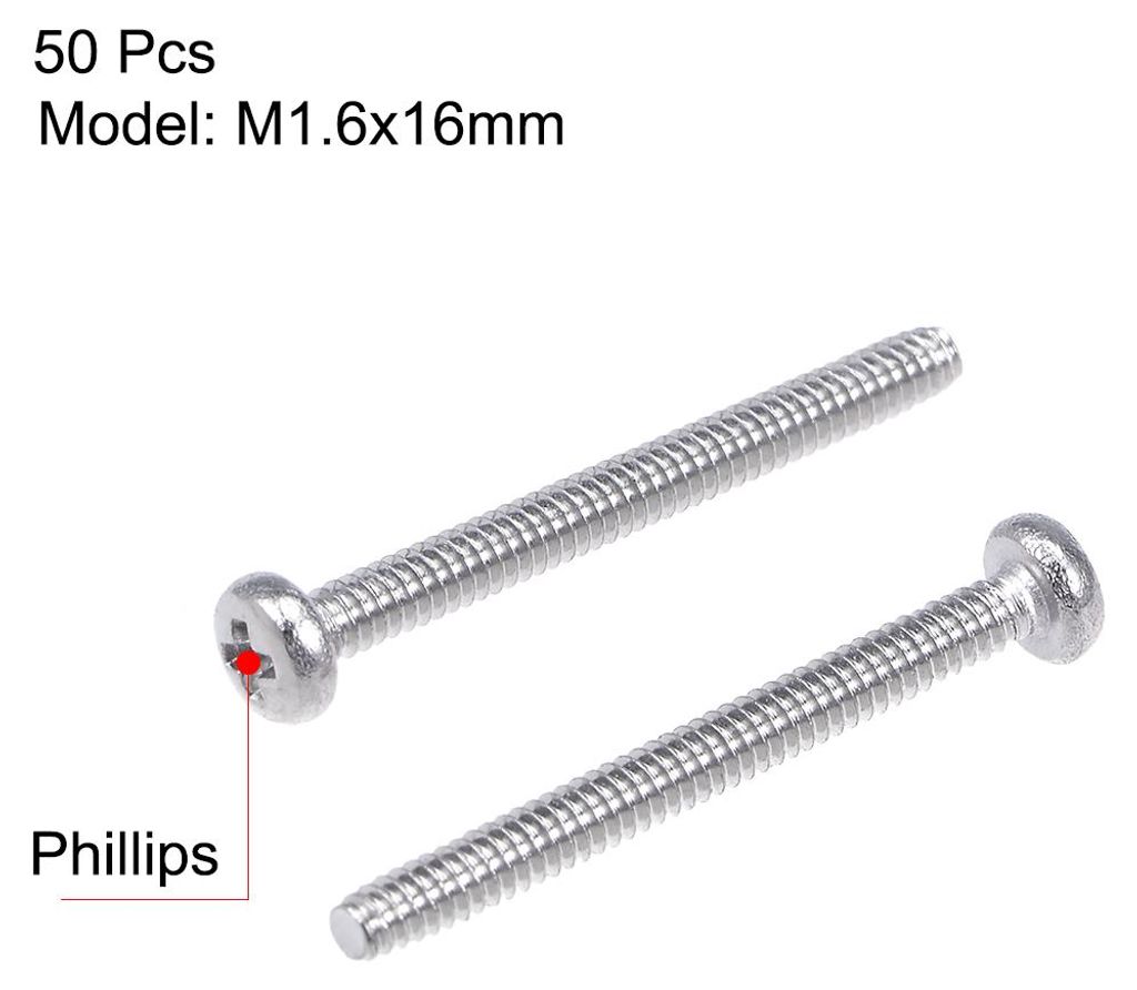 50 Stš¹ck Phillips Rundkopfschrauben Linsenkopf Schraube Fasteners Muttern M1,6x16mm Maschinenschrauben