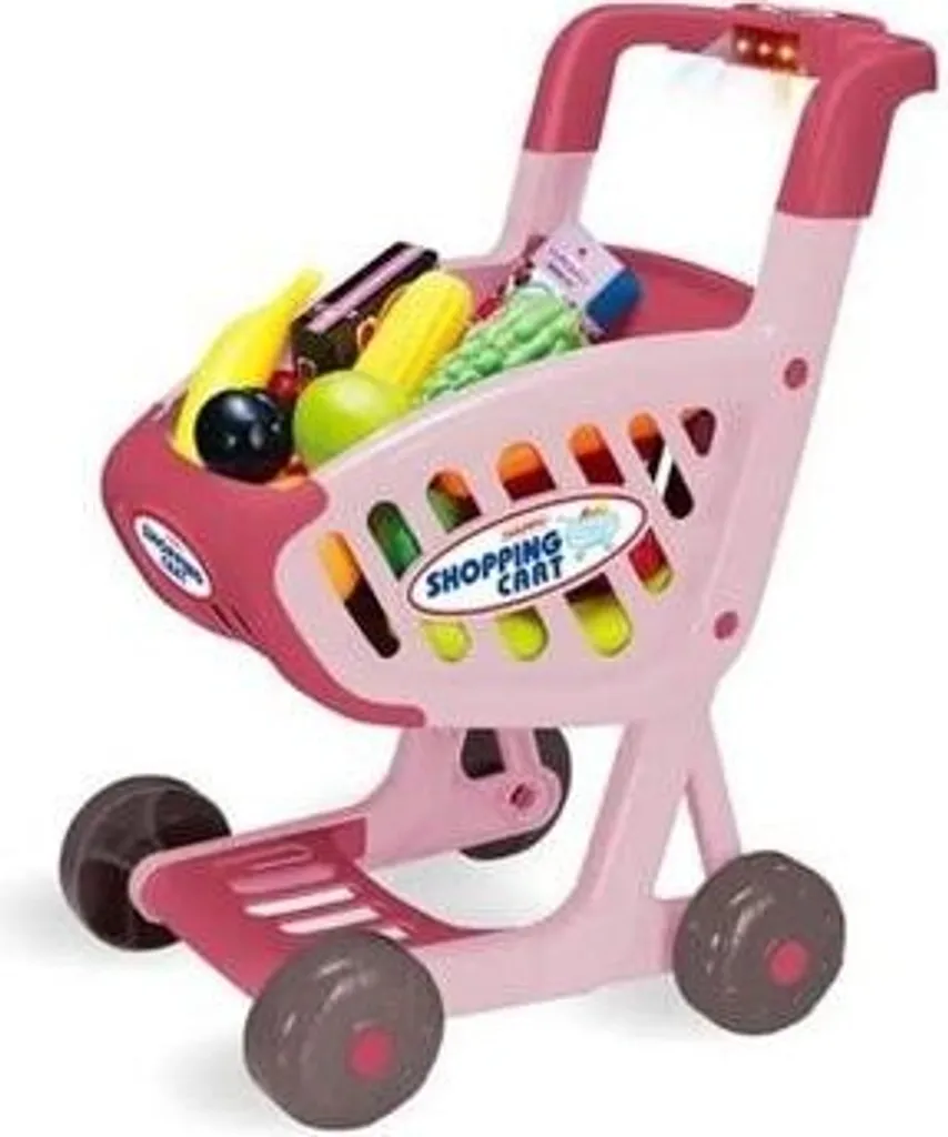 Chariot de courses rose Bavytoy avec 20 accessoires de jeu d'imitation