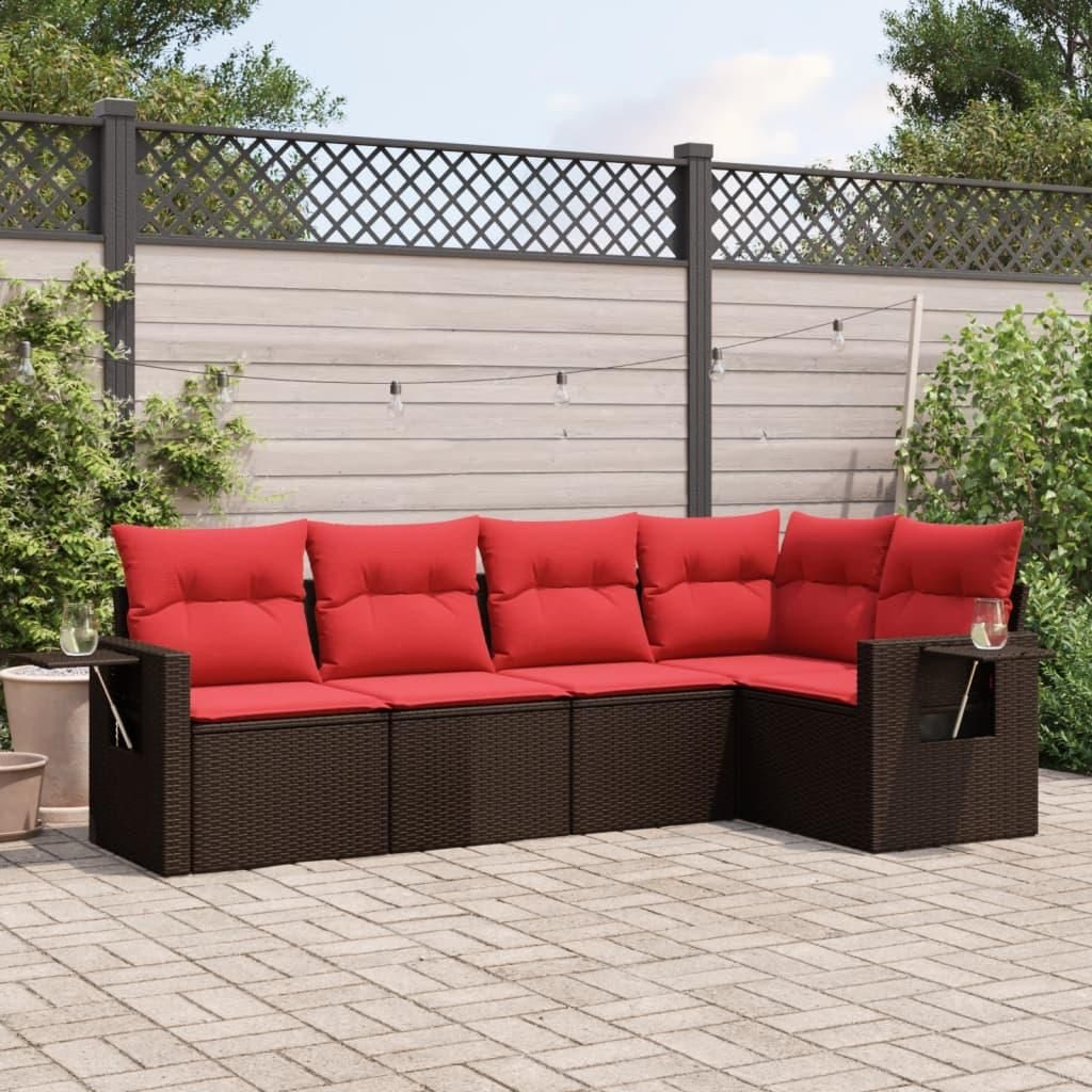 Maison Exclusive - 5-teiliges Gartensofa-Set mit Kissen, braun, Polyrattan