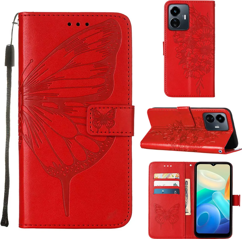 Custodia VIVO Y77 5G Rosso Farfalla - Portafoglio Pelle con Supporto