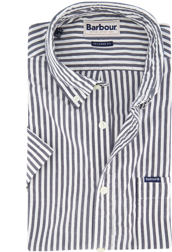 Barbour Hemd schwarz-weiß gestreift kurzarm Button-Down