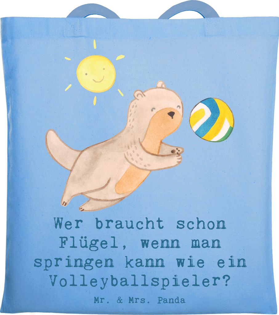 Mr. & Mrs. Panda Tote Bag Volleyball Sprung - Sky Blue - Geschenk, Sport, Gemeinschaft, Einkaufstasche, Shopping Tasche, Sportart, Kommunikation, S...