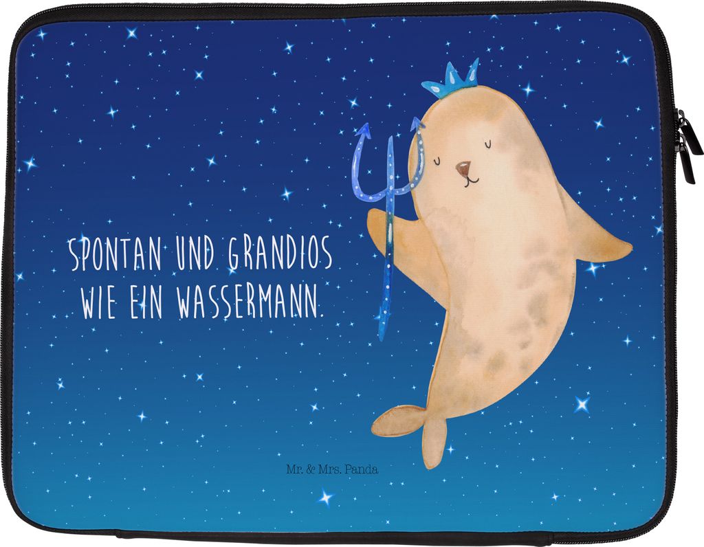 Mr. & Mrs. Panda Laptop Sleeve Sternzeichen Wassermann 33 x 42 cm - Sternenhimmel Blau - Geschenk, Nix, Meer, Tasche, Hülle, Meermann, Laptoptasch...