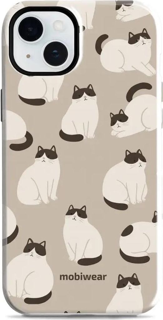 Handyhülle für iPhone 15 Plus, Mobiwear Elite Pro, Kaffe Miau