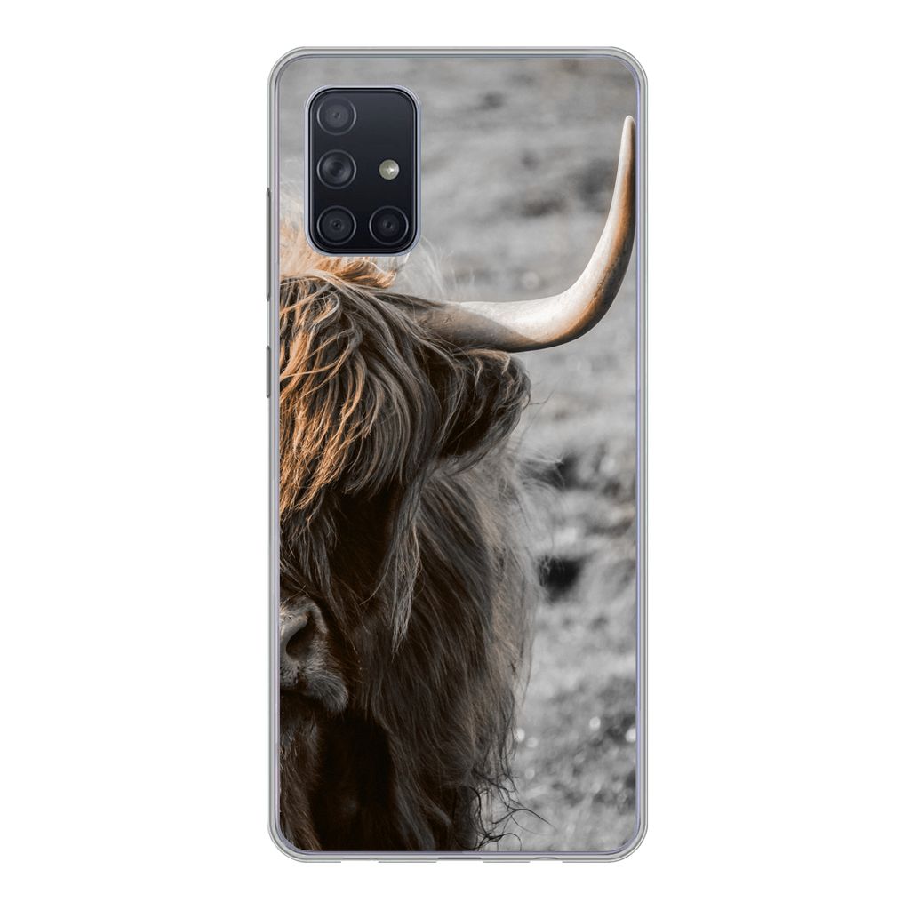 MuchoWow Handyhülle Schutzhülle Hülle für Samsung Galaxy A51 Schottische Highlander - Kühe - Natur Silikon Softcase Handy Hülle - Schutzabd...