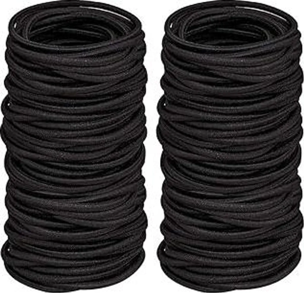 100 elastici per capelli, elastici da 2 mm, fermagli per coda di cavallo, elastici grandi senza metallo, elastici delicati per donna, uomo, ragazza, bambino, neri
