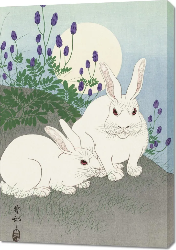 Quadro Grande Formato 70x100 Koson Rabbits - Design Giapponese