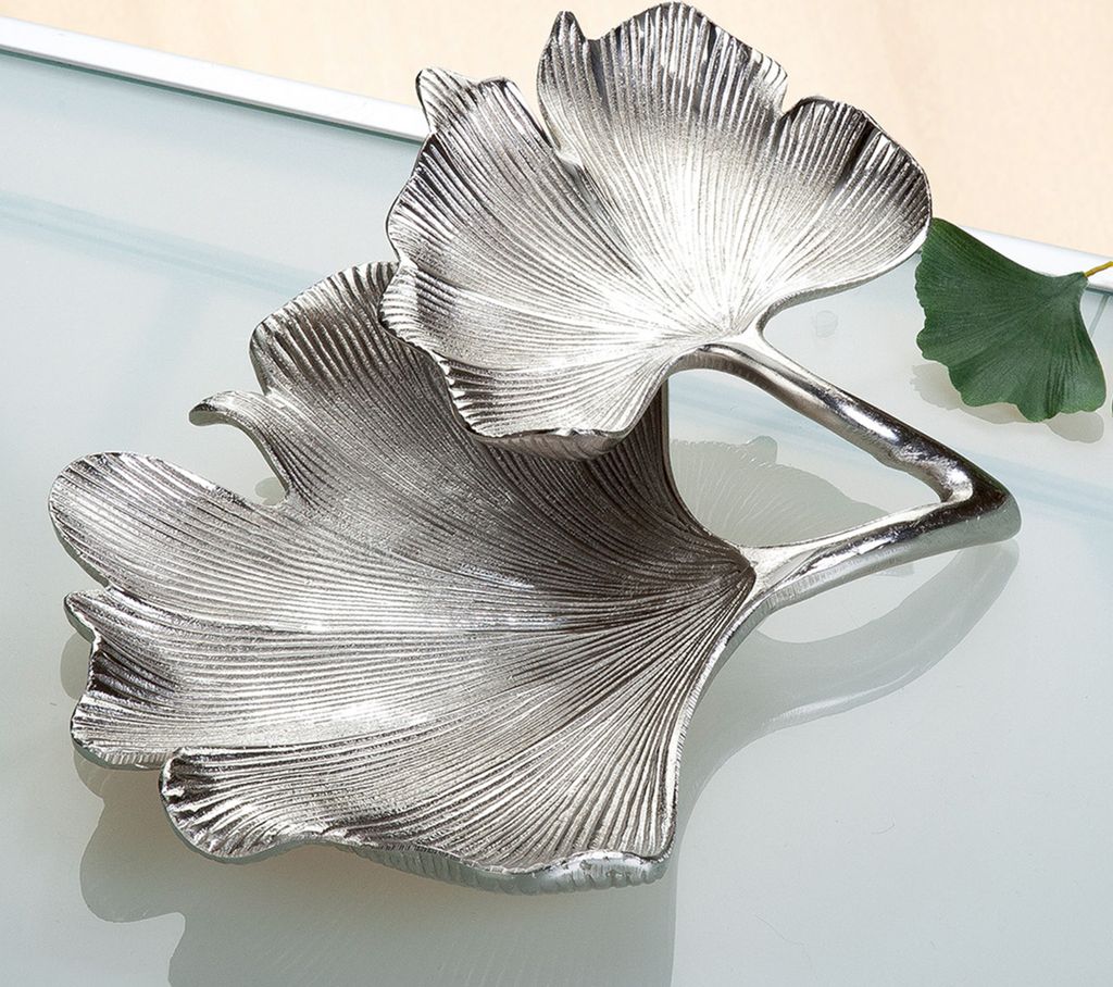GILDE "Ginkgo" Schale Wohnzimmer Tisch - Schale aus Aluminium silber B.34cm - Schlüsselablage Schale - Dekoschale - Deko