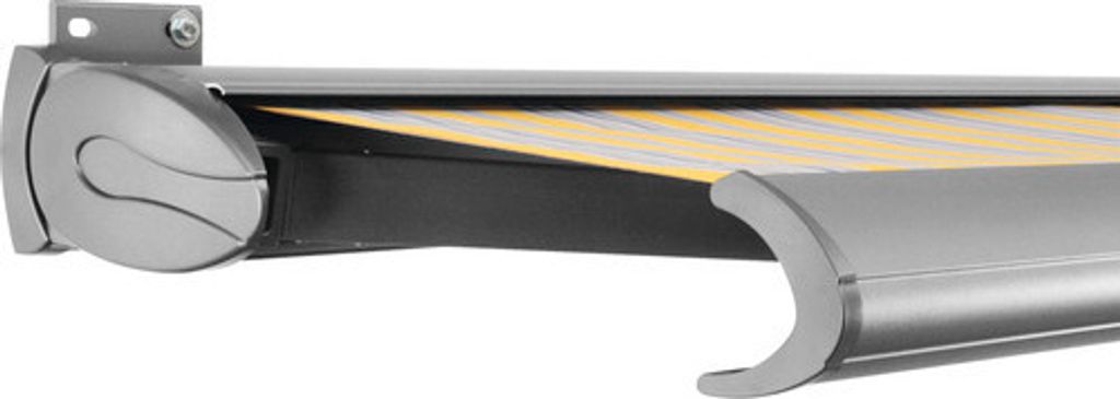 SOLUNA Kassettenmarkise Exclusiv 3,5x2 Stoff Dessin 6292 Gestell E6EV1 silber eloxiert Antrieb links inkl. Motor und Wan