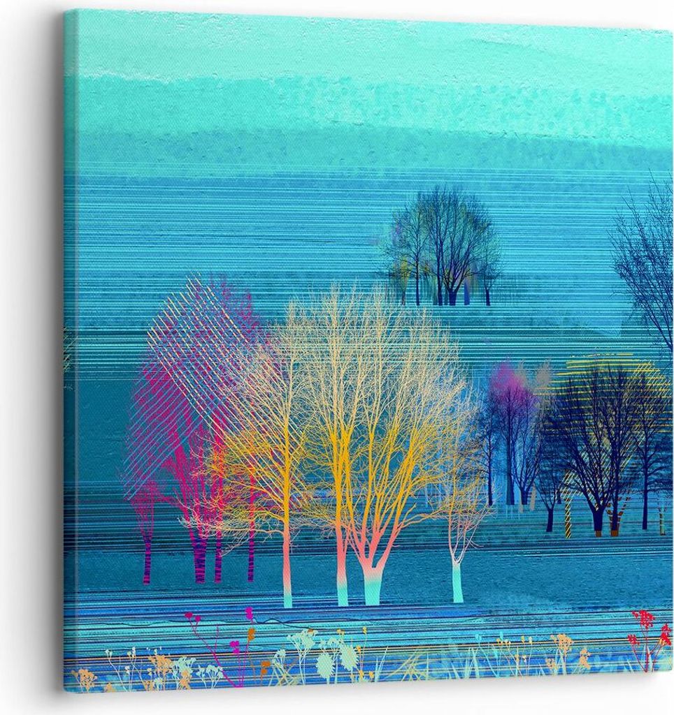 Bild auf Leinwand - Leinwandbild - Bäume Wiese Sommer - 30x30cm - Wand Bild - Wanddeko - Wandbilder - Leinwanddruck - Bilder - Kunstdruck - Wandde...