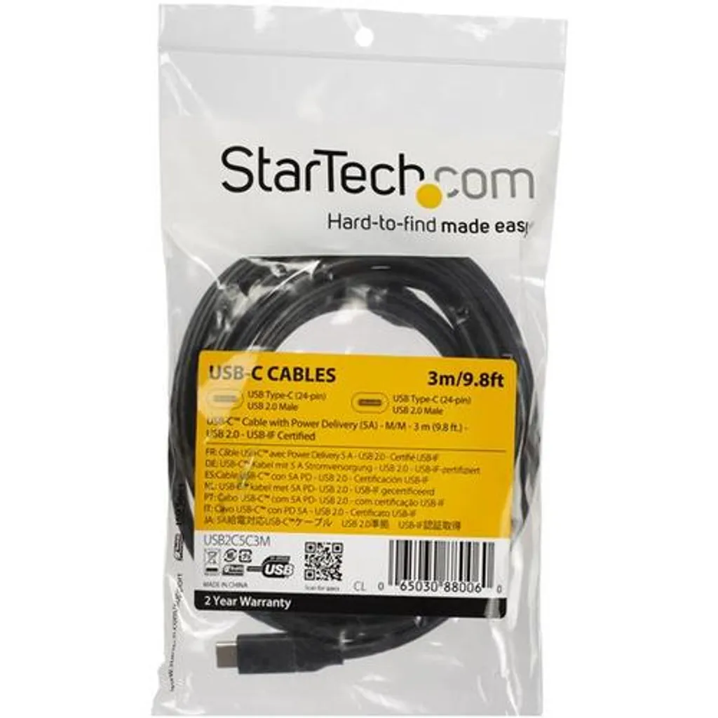 Câble USB-C vers USB-C StarTech.com 3m 5A Power Delivery Certifié USB-IF