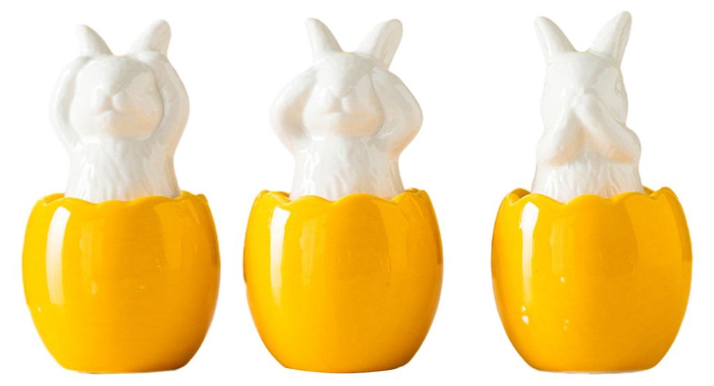 3er-Set Osterhasenfiguren mit zerbrochenem Ei, „Nicht sehen, nicht hören, nicht sprechen“, Keramikfigur, Hasenstatue, Weihnachtsdekoration, Ti...