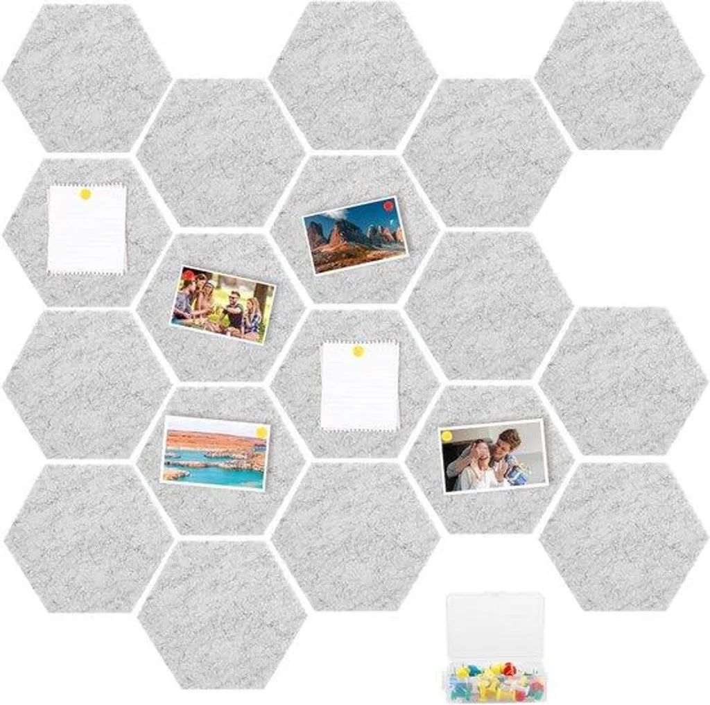 Tableau d'affichage autocollant hexagonal gris 20x17 cm sans perçage mur