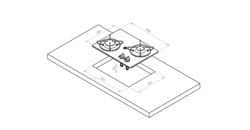 Table de cuisson gaz 2 feux pour studio et camping-car 360x280mm - 2