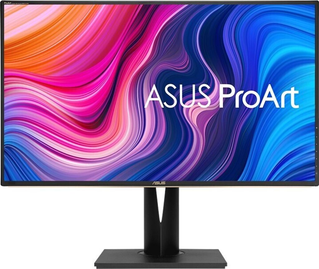 A computer monitor on a stand, displaying a colorful abstract image and the ASUS ProArt logo.