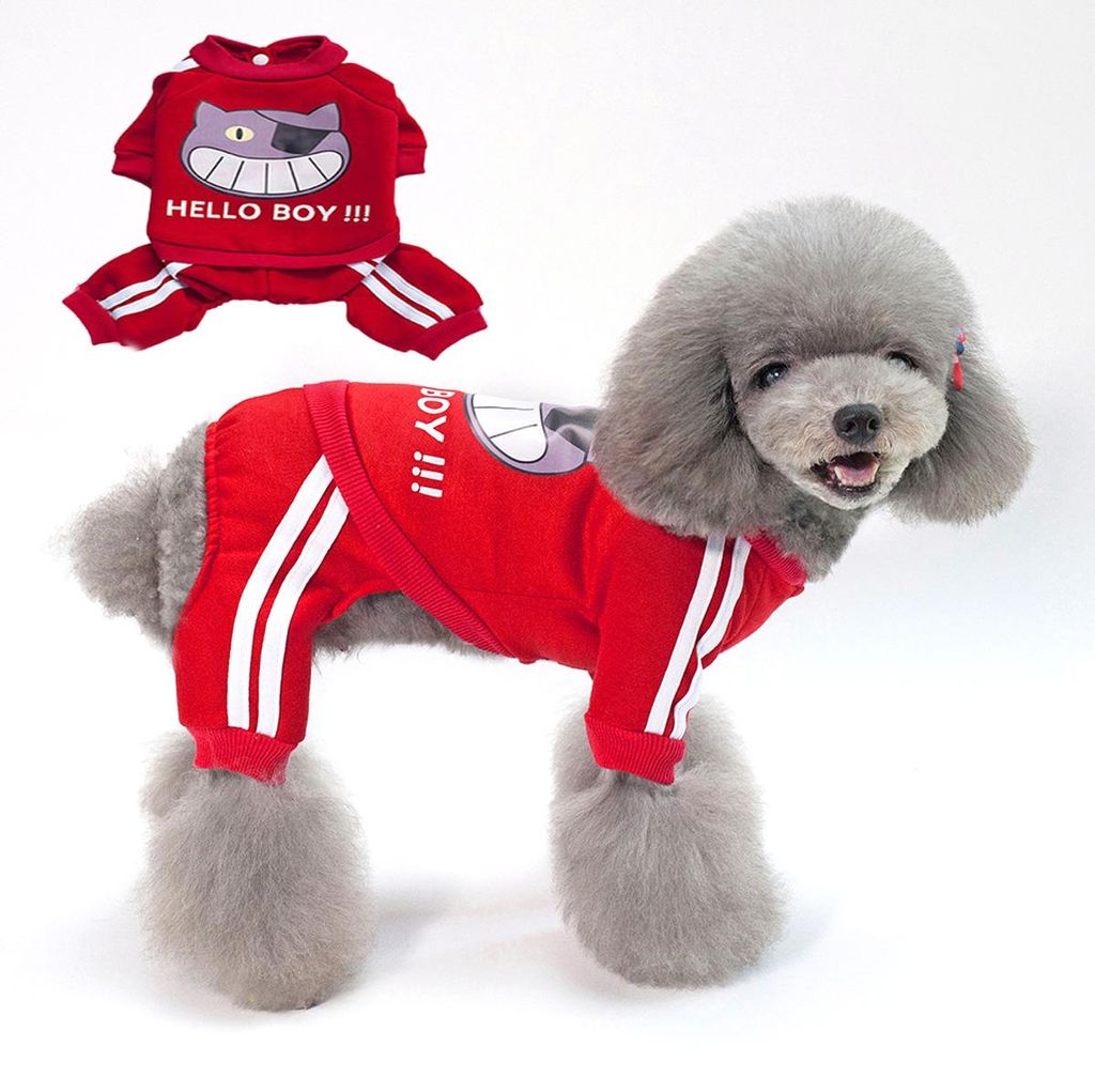 Hunde-Pullover, 4-Beine-Hunde-Overall, Sweatshirt, Hunde-Hoodie (Rot), Größe S