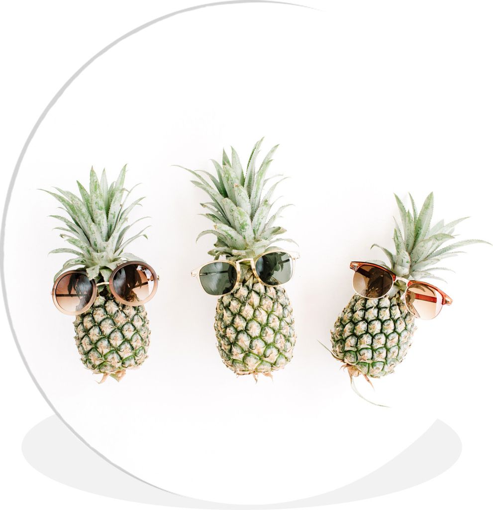 MuchoWow Rundes Wandbild - Runde Bilder Ananas - Sonnenbrille - Gelb Ø 30 cm Kreis Wanddekoration Kunststoff - Wandkreis - Wandschmuck - Schlafz...
