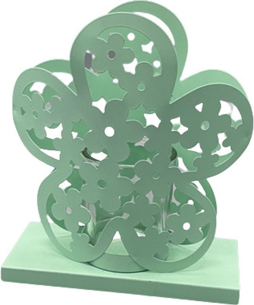 Teelichthalter Dekor Blume grün 13x14,5x6 cm aus Metall
