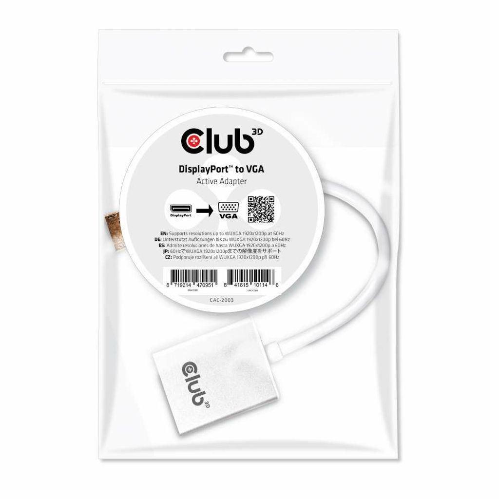 Club3D Adapter DisplayPort > VGA aktiv St/Bu weiß Polybeutel