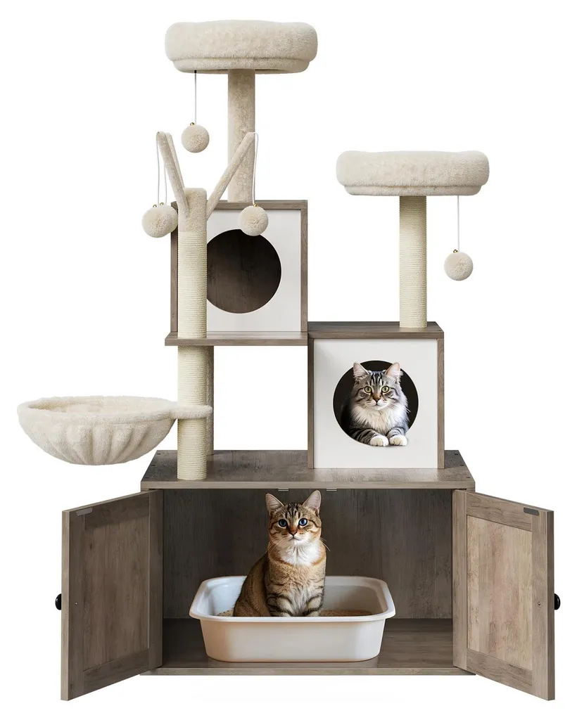 Meuble arbre à chat multi-fonctions 5 étages avec cache-bac à litière - 3