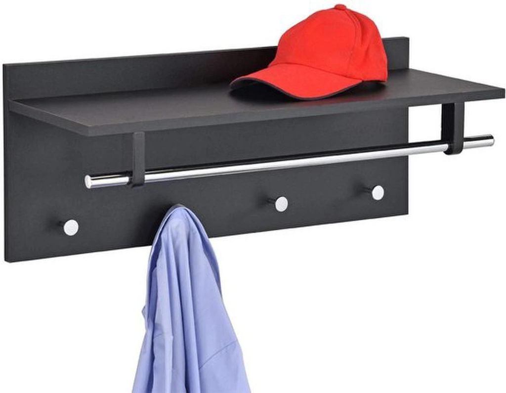Unyqoos Stilvoller schwarzer Wandschrank mit Haken und Paketregal für den Flur