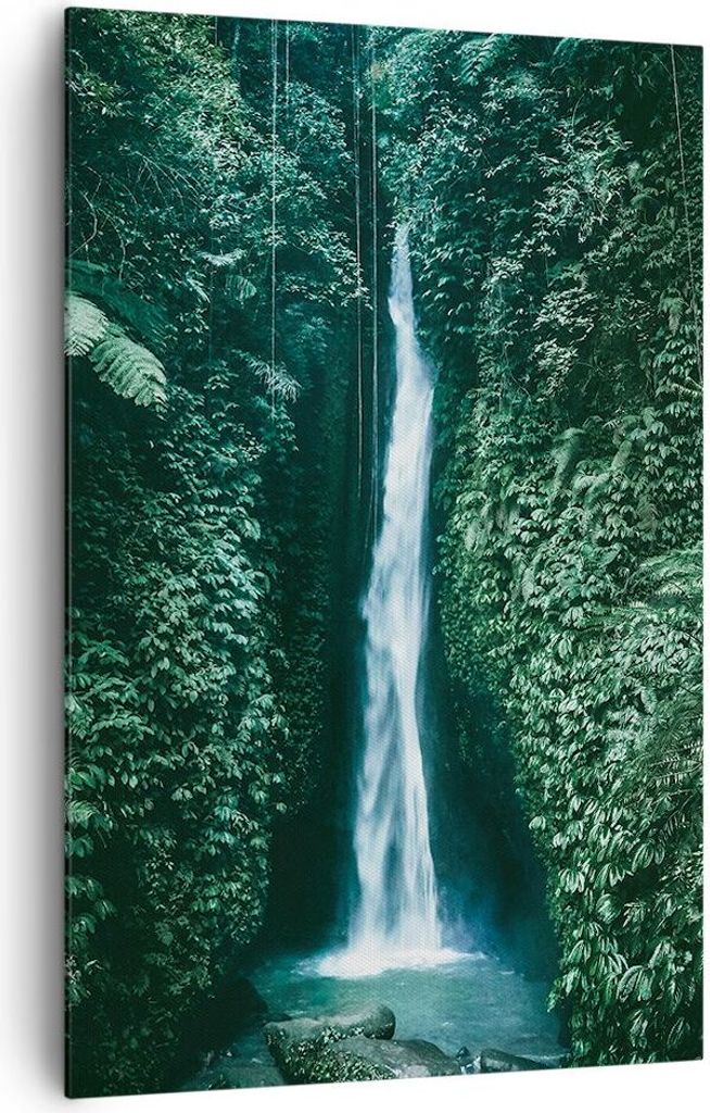 Bild auf Leinwand - Leinwandbild - Einteilig - Tropen Wasserfall Dschungel - 80x120cm - Wand Bild - Wanddeko - Wandbilder - Leinwanddruck - Wanddek...