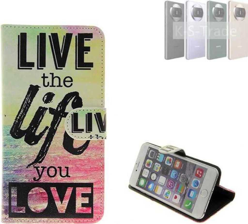 K-S-Trade Schutzhülle Handyhülle kompatibel mit Huawei Mate X3 360° Wallet Case “live life love“ Klapphülle Tasche Etui Smartphone Flip cover