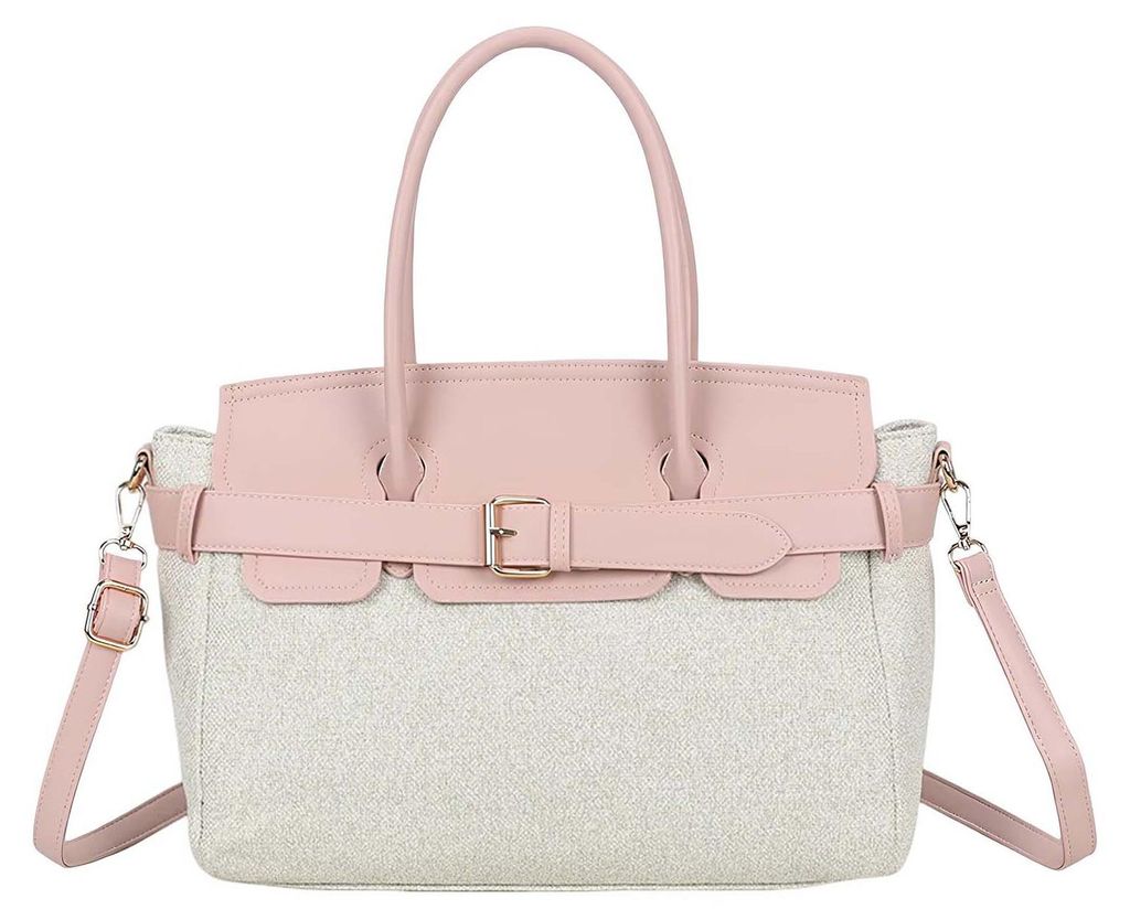 Gallantry, Damen Mini Handtasche aus Ecru Canvas mit Metallschnallen Gürtel, Rosa