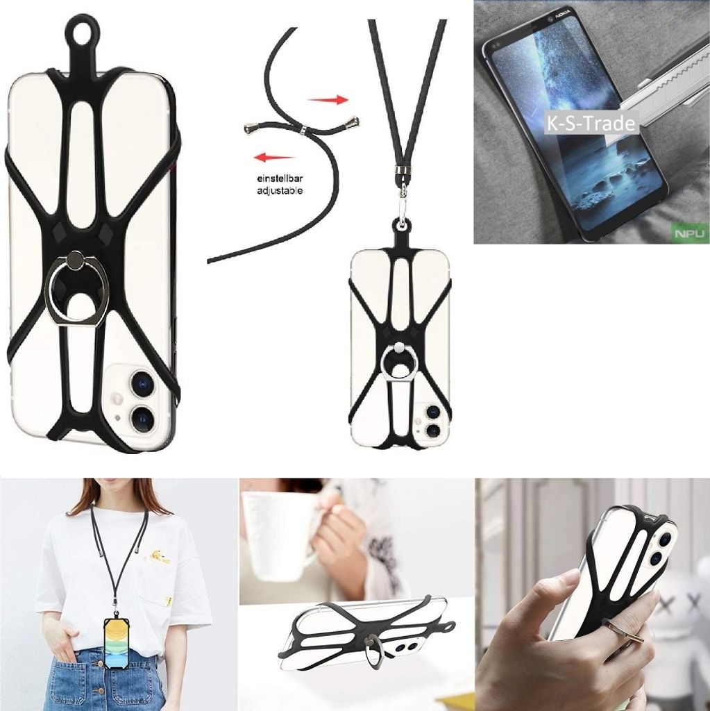K-S-Trade 3in1 Handykette Handyband Handykordel Halsband Smartphone-Ring Handy-Ring kompatibel mit Nokia 9 PureView Fingerhalterung Handyring