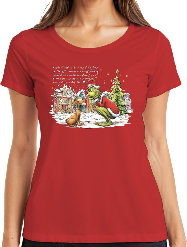 Grinch Max Weihnachten Maybe Christmas makes your heart grow Damen T-Shirt, Rot, L